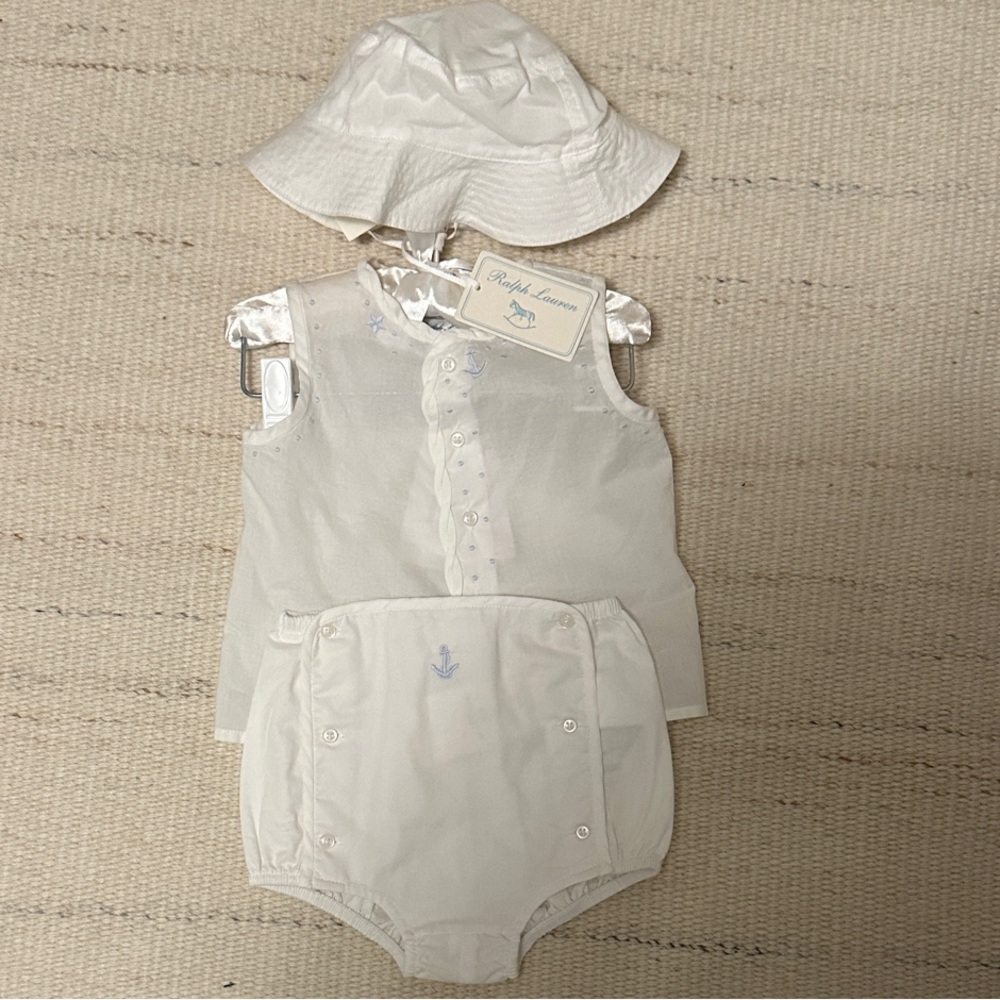 Ralph Lauren 3-Piece Nautical White Baby Outfit Set 9m NWT